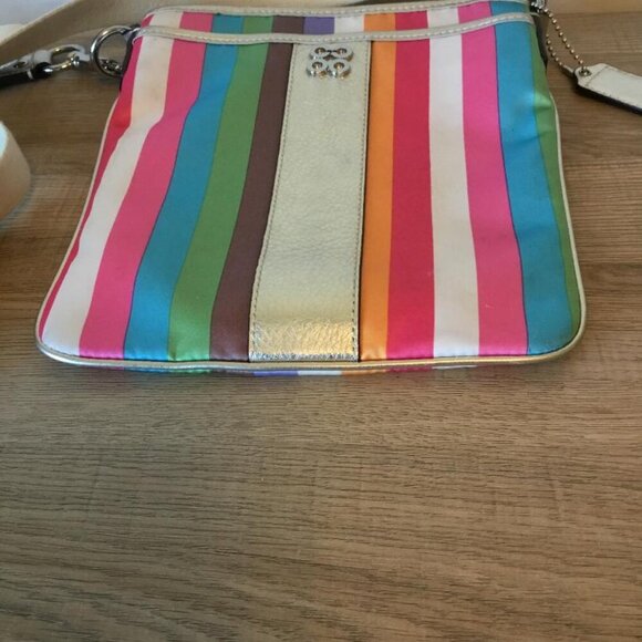 Coach Julia Legacy Multicolor and Gold Striped Crossbody Bag with Gold Coach Tag - Picture 5 of 9